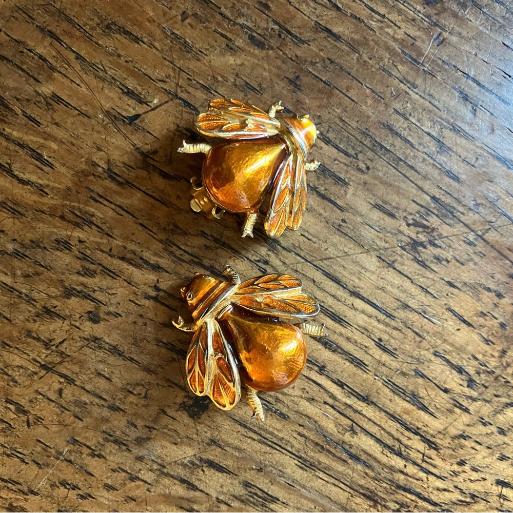Gold and Orange Bee Brooch Set